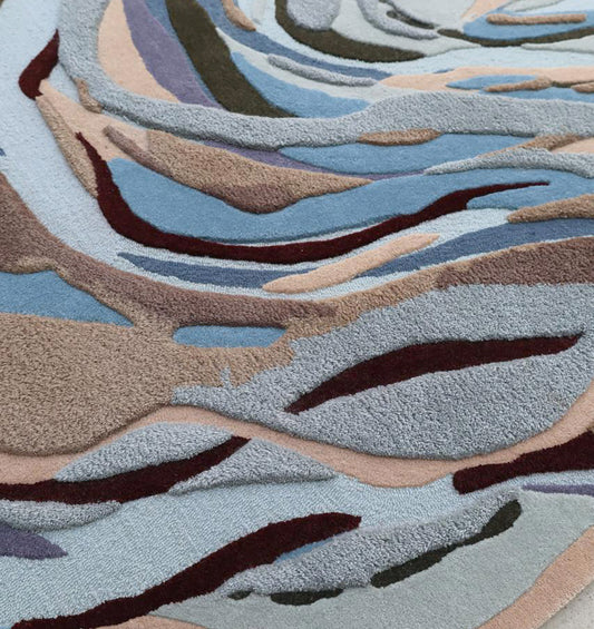 Blue Ocean Swirl MHT-35 Organic Shape Luxury Artisan Area Rug