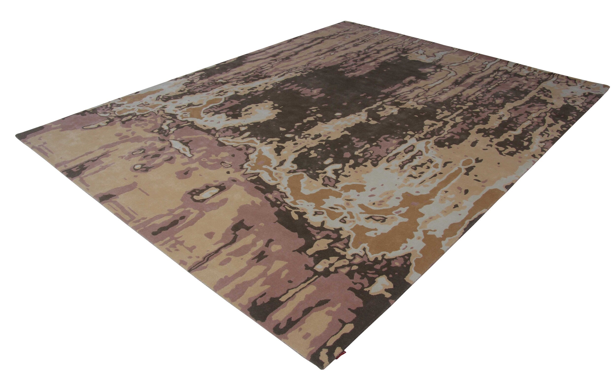 The RAMSHA HOME Amazing Multi Color Handmade Rug - HTW 53 (200x300cm) features an abstract design in brown, beige, and tan tones, crafted from wool for a modern touch. Displayed on a white background.
