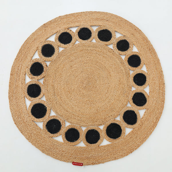 Jute Natural Rug Round Natural & Black BR-050