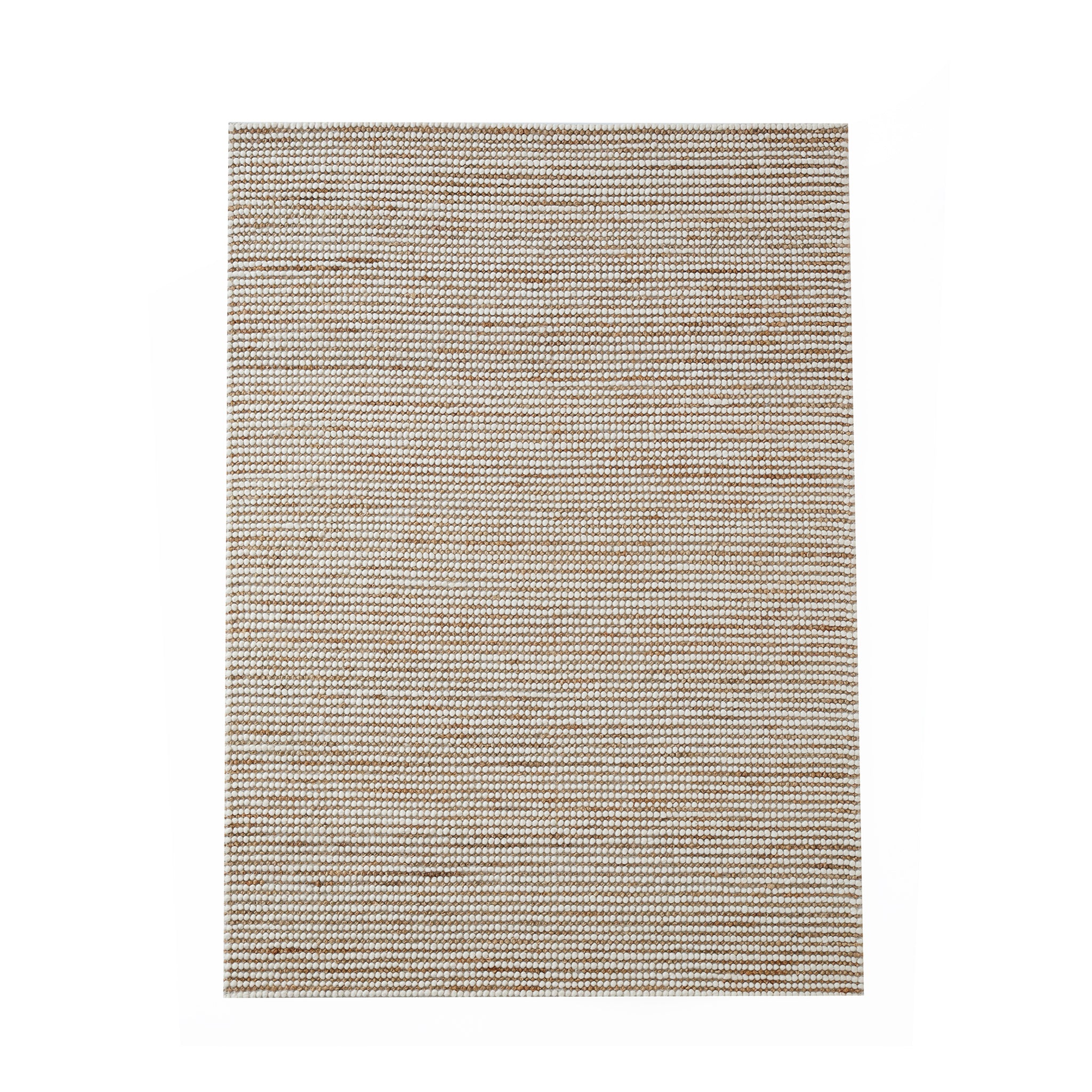 The RAMSHA HOME Solid Textured Loop Pile Woven Rug SRN-027 features a tightly woven texture in beige and light brown natural fibers, perfect for home decor, shown on a white background.