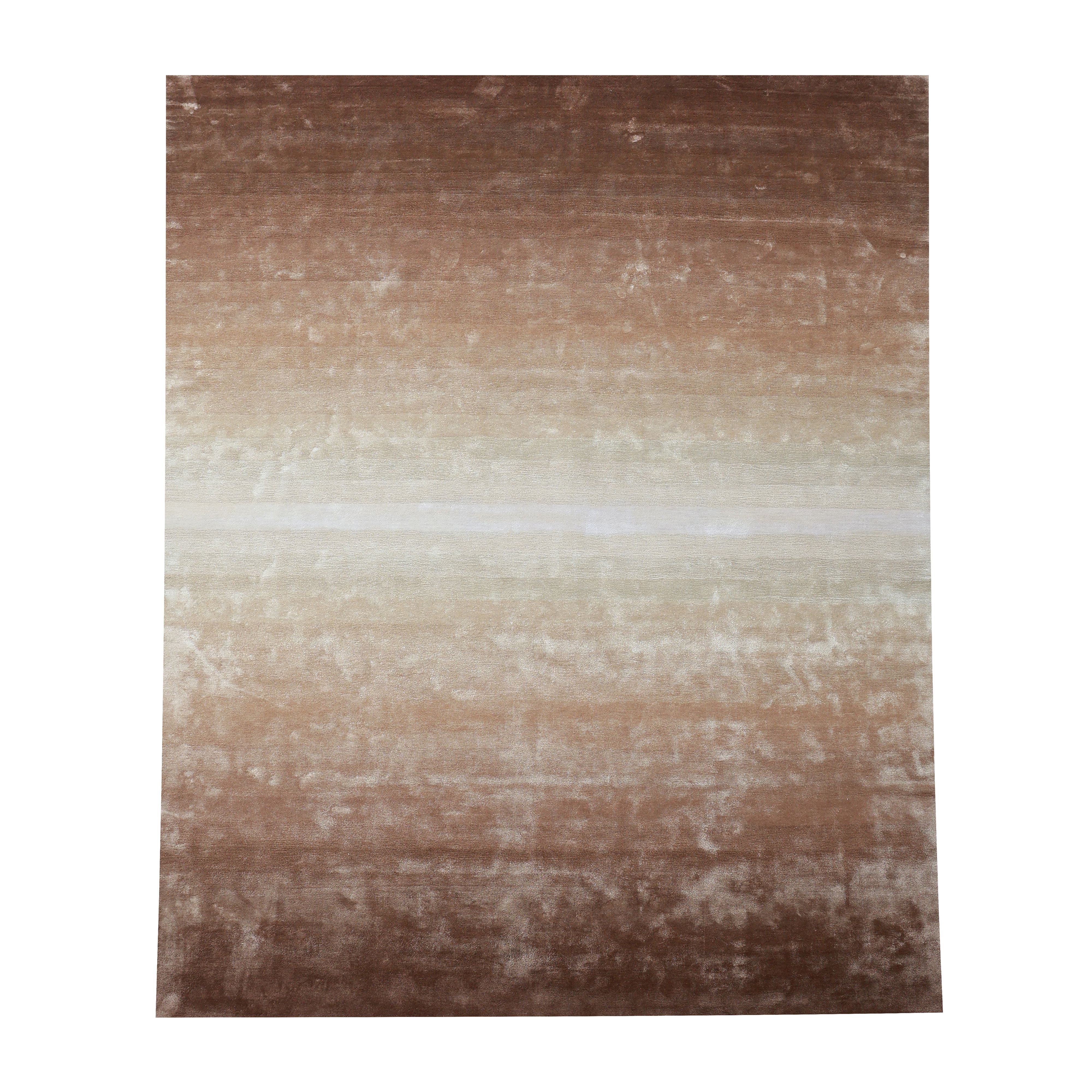The RAMSHA HOME Caramel Ombre Handmade Area Rug - HTV 26 (300x400 cm) features a soft, velvety texture and a hand-tufted gradient design transitioning from dark brown to beige and cream, finishing in light brown.