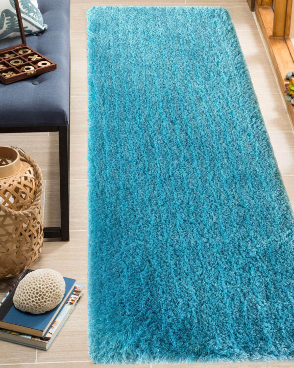 Drawing Room Aqua Color Shaggy Rug - MPV 02 (60x180cm)