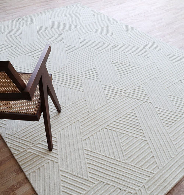 Geometric Woven Natural Color Handmade Area Rug - LKH-016