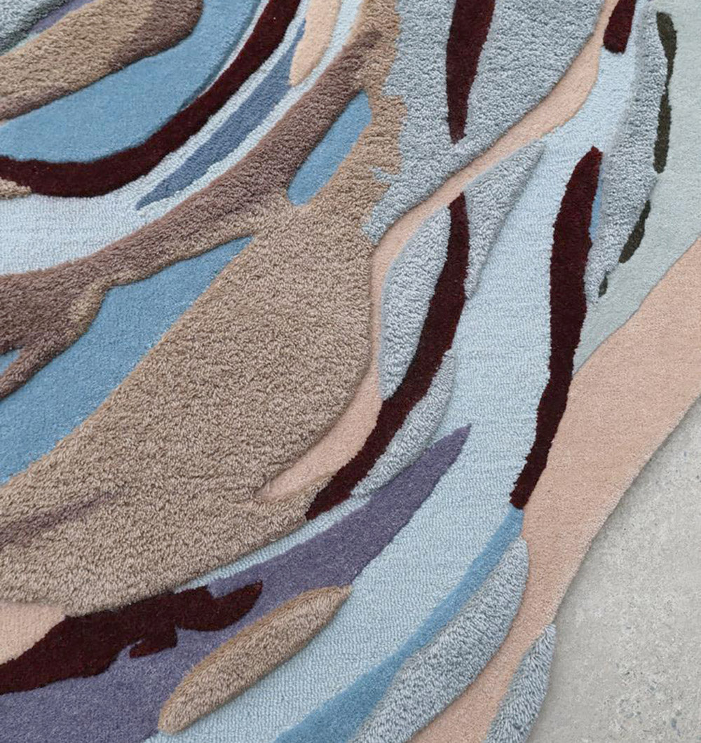 Blue Ocean Swirl MHT-35 Organic Shape Luxury Artisan Area Rug