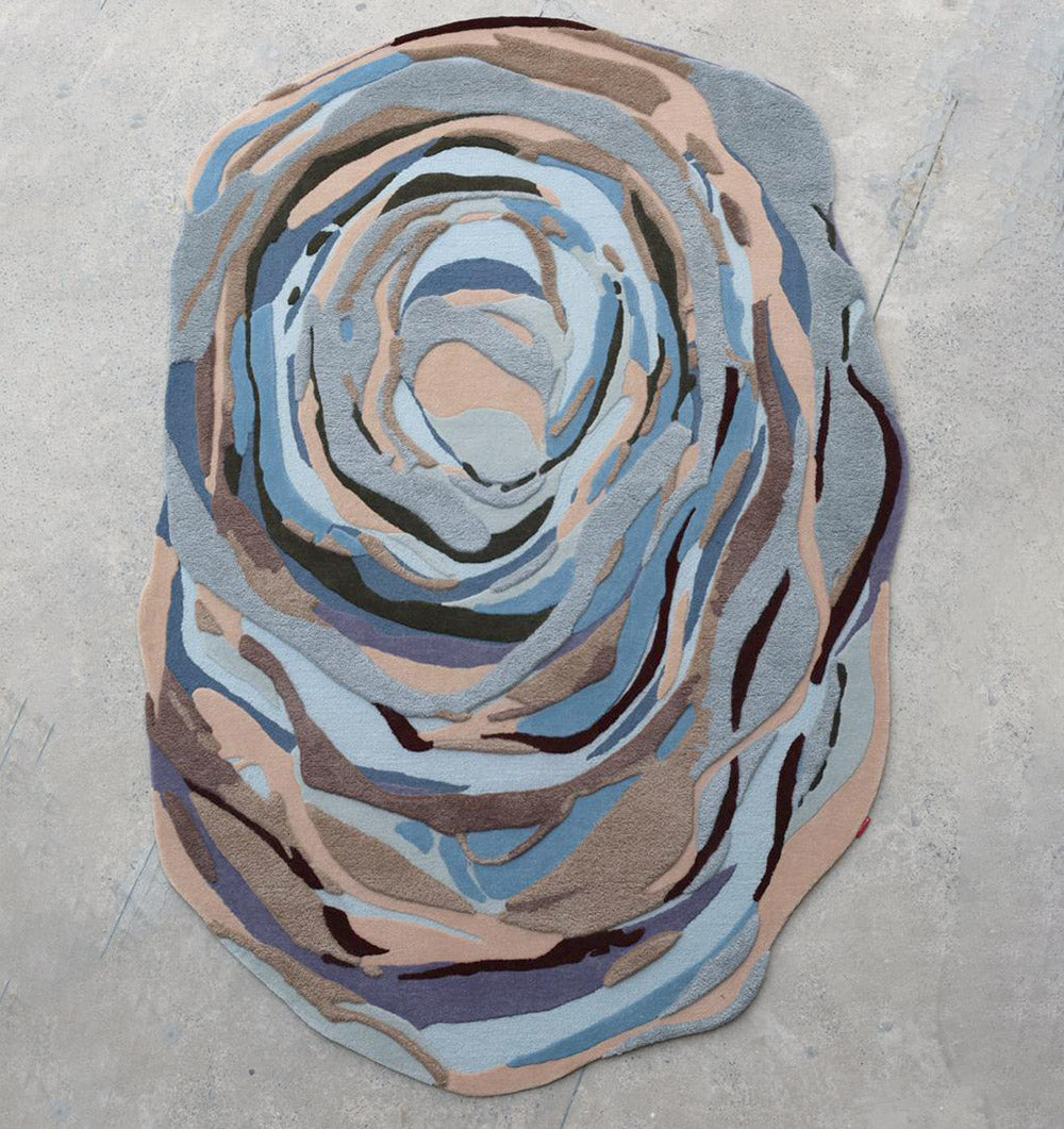 Blue Ocean Swirl MHT-35 Organic Shape Luxury Artisan Area Rug