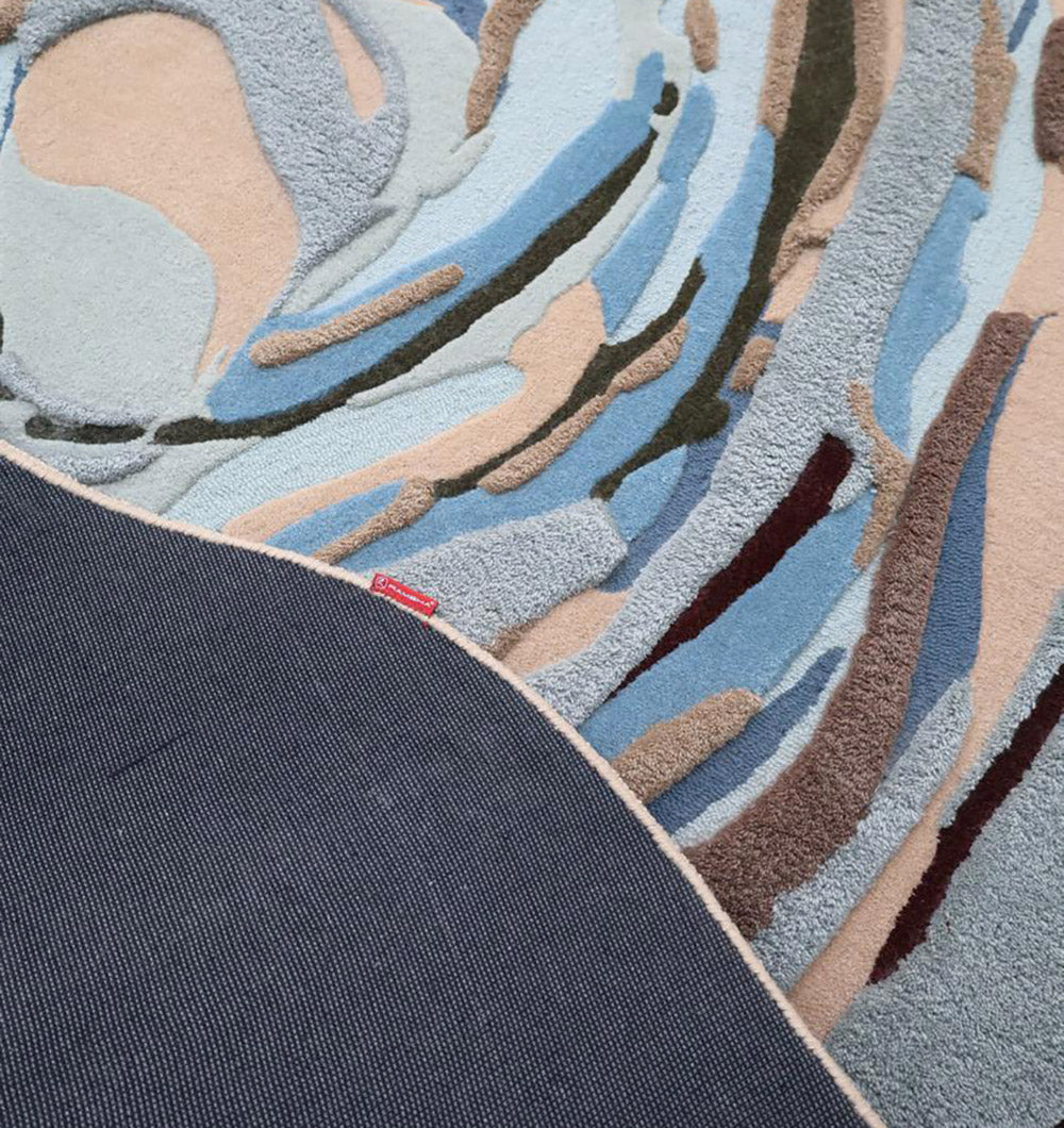 Blue Ocean Swirl MHT-35 Organic Shape Luxury Artisan Area Rug