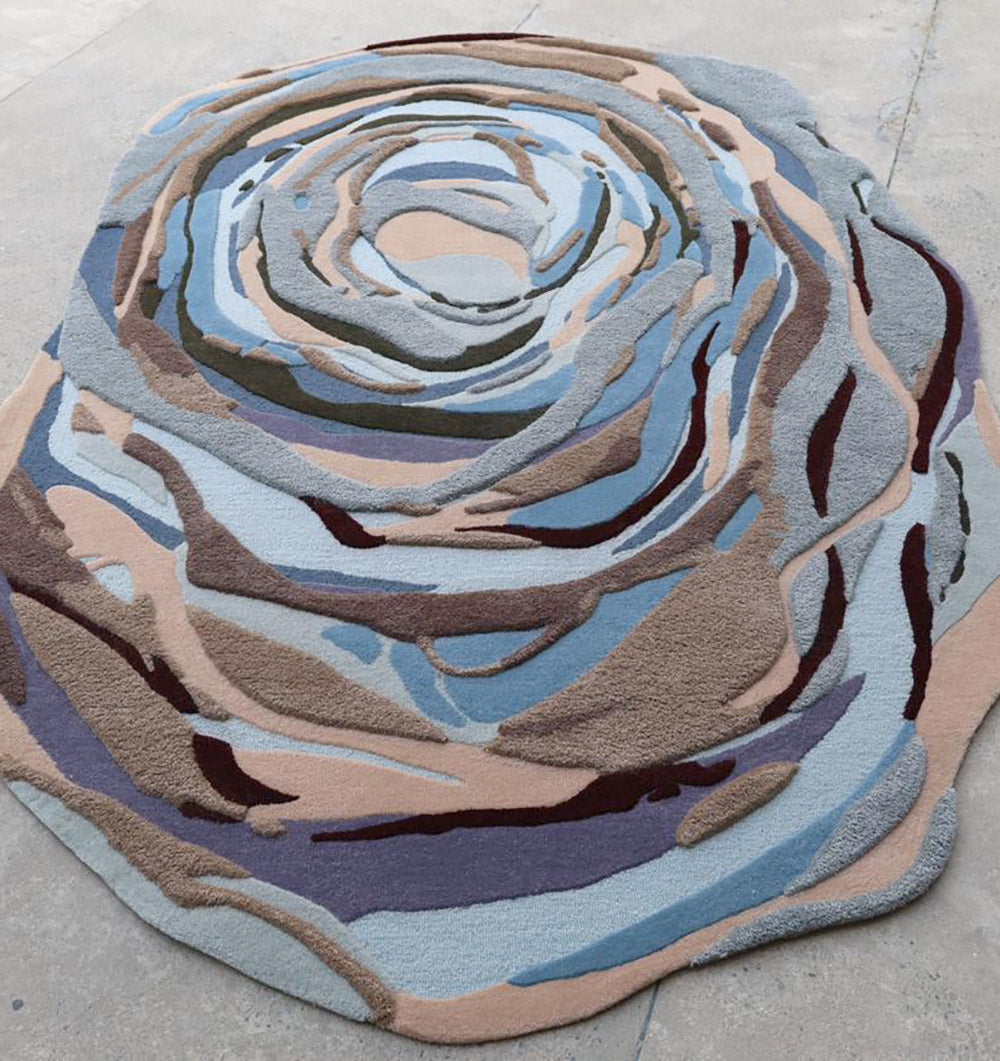 Blue Ocean Swirl MHT-35 Organic Shape Luxury Artisan Area Rug