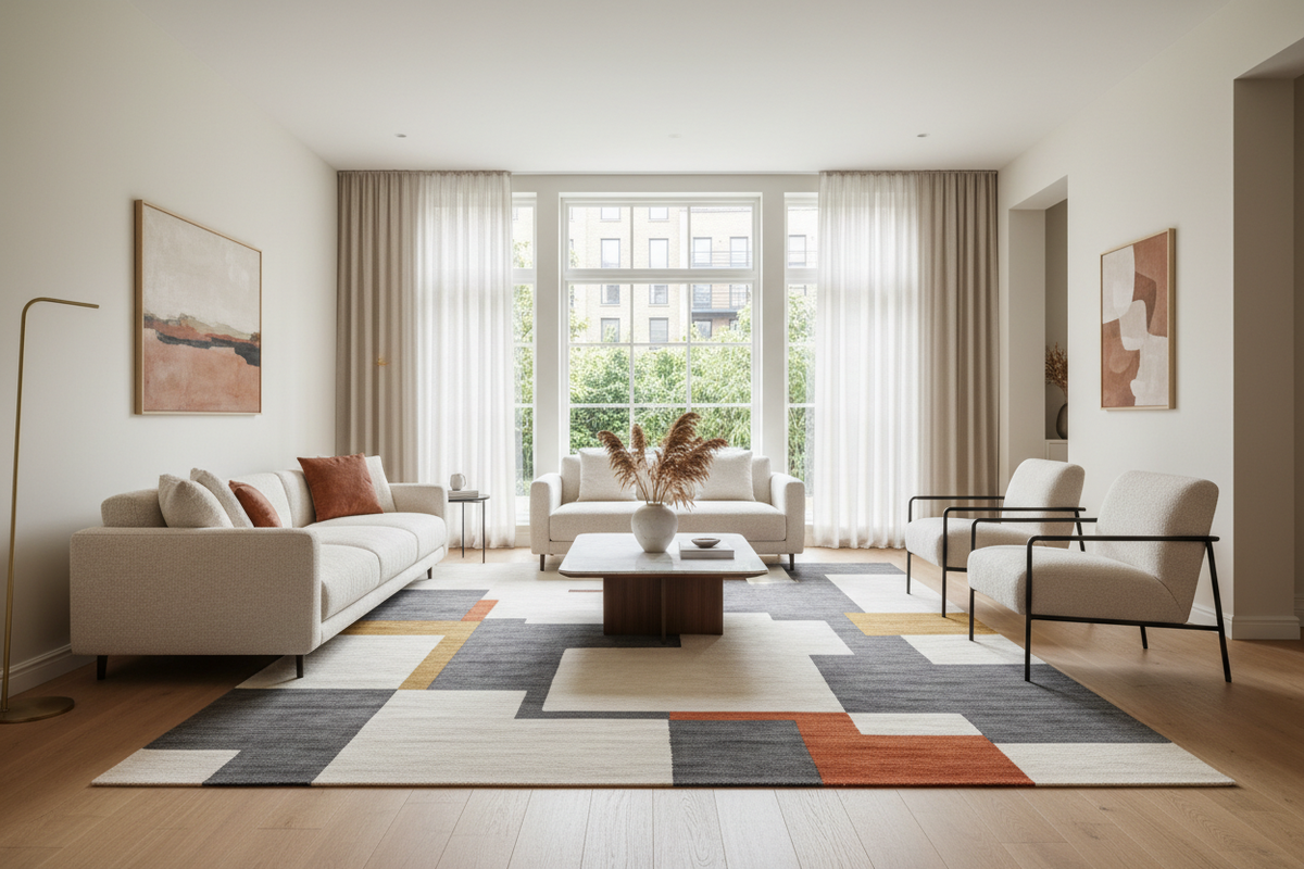 A rug placed in a modern living room