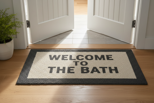 Generate a doormat outside a bathroom