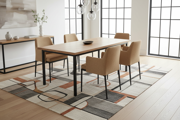 generate a rug in a modern dining room